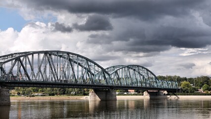 Truss bridge in Torun city, Poland, crossing Vistula (Wisla) river