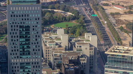 Fototapeta na wymiar Office skyscrapers in financial district aerial timelapse