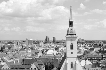 Bratislava city. Black and white photo vintage style.