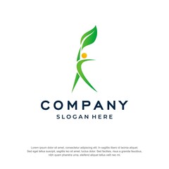 fitness logo leaf concept premium vector