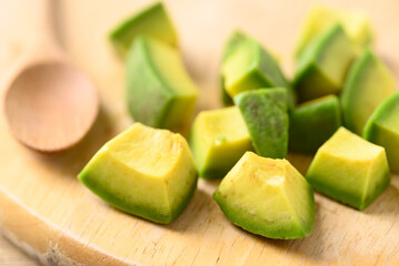 Sliced ripe avocado fruit ready to eating