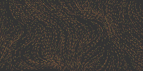 Dark Golden Wavy Curving Flow of Dashed Lines, Stripes Pattern - Digitally Generated Abstract Minimalist Stream Background Design for Web - Wallpaper, Poster Template in Editable Vector Format