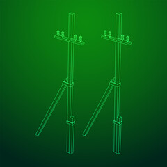 Electrical transmission tower pylon. Wireframe vector illustration