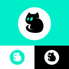 Obraz premium Cat icon. Veterinary service and goods for pets. Silhouette of cat into circle. Icon for veterinary and goods for pets. Emblem for feline club, cat care and cat breeding. 