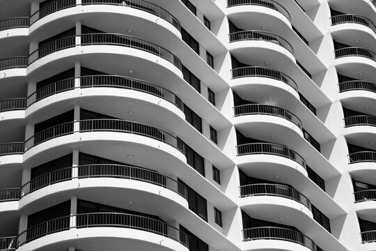 Apartment Building In Australia. Black And White Vintage Photo Style.