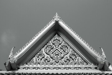 Buddhist temple in Kanchanaburi, Thailand. Black and white vintage photo style.