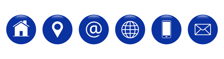 Contact icon set. Glossy 3D style communication button vector illustration