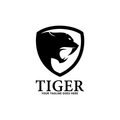 Tiger logo emblem template mascot symbol for business or shirt design. Vector Vintage Design Element.