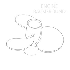3d scheme drawing of a motor boat propeller on a white background. Isometric vector illustration. - obrazy, fototapety, plakaty