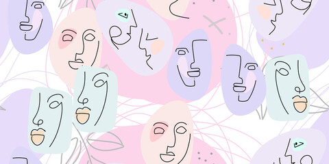 Face line pattern. Minimal art one line drawing.