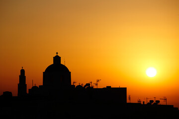 Silhouette of Orthodox Church in Santorini, Greece