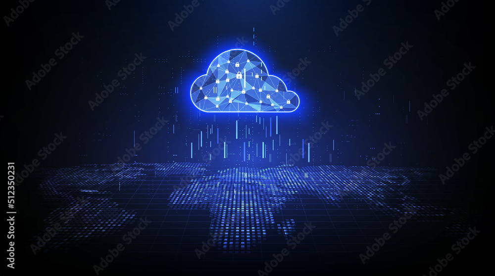 Poster cloud technology. polygonal wireframe cloud storage sign with on dark blue. cloud computing, big dat
