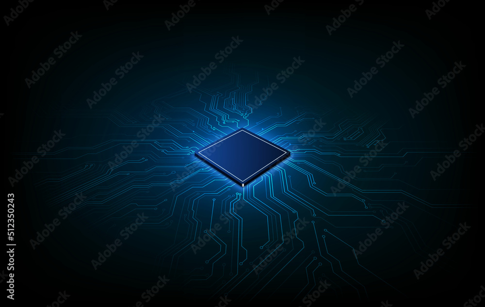 Poster abstract technology chip processor background circuit board and html code,3d illustration blue techn