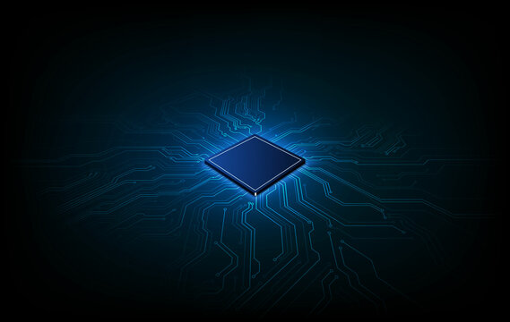 Abstract technology chip processor background circuit board and html code,3D illustration blue technology background vector.