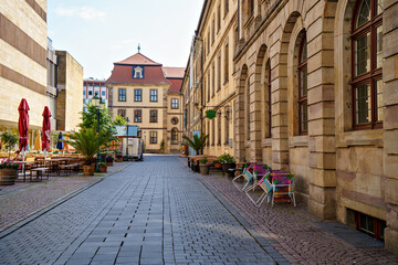 Beautiful city buildings of old town Fulda, German city in Hesse. - obrazy, fototapety, plakaty