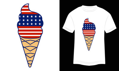T-shirt Design 4th of July Ice-Cream Vector Colorful Illustration in White Background