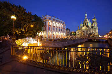 The Church of the Savior on Blood on the Griboedov Canal at dusk, Saint Petersburg, Russia