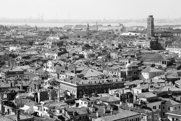 Venice city Italy. Black white photo vintage style.