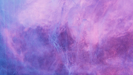 Color steam texture. Glitter ink splash. Spiritual energy. Fluorescent neon light purple pink blue gradient vapor cloud floating abstract art background.
