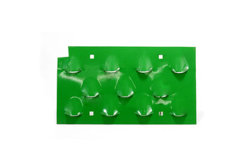 Hay baler spare part chamber straw stop plate green, top view isolated on white background