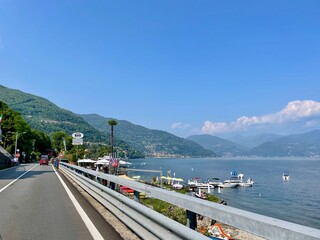 Fototapeta na wymiar Lakeside road in Ogebbio. Lago Maggiore, Upper Italian lakes, Piedmont, Italy.