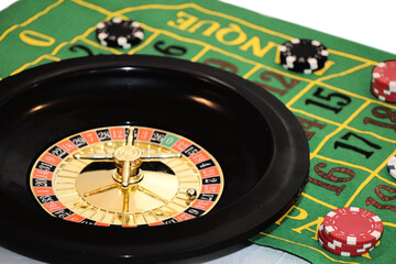 gaming with poker chips and casino roulette