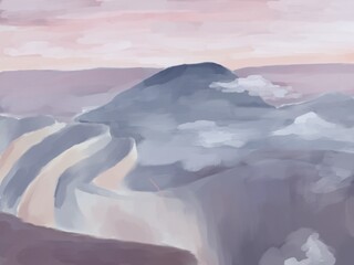 Digital watercolor painting of Mountain Panorama Landscape