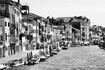 Venice canal. Black and white photo vintage style.