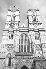 London Westminster Abbey. Black and white photo vintage style.