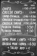 Menu in London. Black and white photo vintage style.
