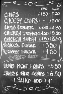 Menu in London. Black and white photo vintage style.