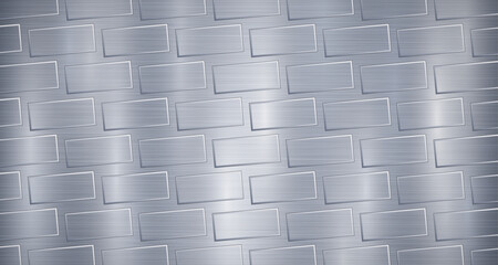 Fototapeta premium Abstract metallic background in light blue colors with highlights and a texture of big voluminous convex rectangles, like bricks