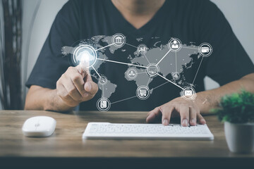 Cloud technology data storag concept, man's hand using a smartphone to use, backup, store in Cloud Data storag as an online connection. Files can be retrieved at any time. convenient and safe
