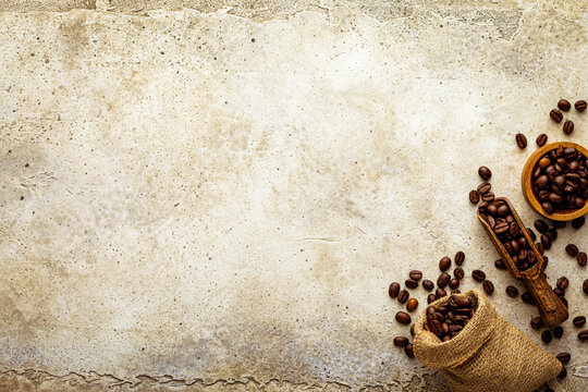 Top view coffee concrete background copy space