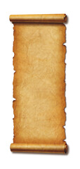 Old paper vertical banner. Parchment scroll isolated on white with shadow