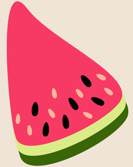 Vector isolated illustration of watermelon piece on light beige background.