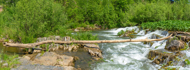 Rapids on the small taiga river Suenga