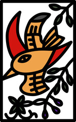 カラーミニ花札　卯月　藤　不如帰　4月　藤に不如帰