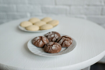 Cookies are lying on a white table