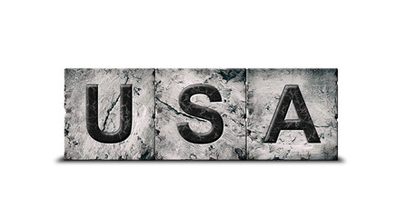 USA, words on stone blocks. Isolated on white background. Design element. Signs and symbols.