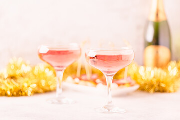 Champagne or wine on a decorated table