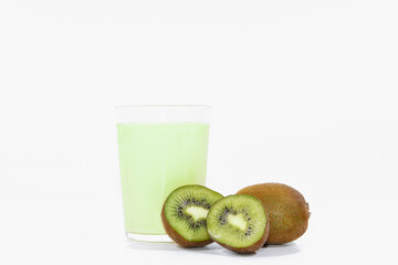 Naklejka na ściany i meble Close up of kiwi juice with kiwi fruits