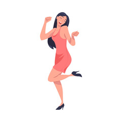 Woman Character Screaming Feeling Joy and Excitement Celebrating Something Moving with Dancing Motion Vector Illustration