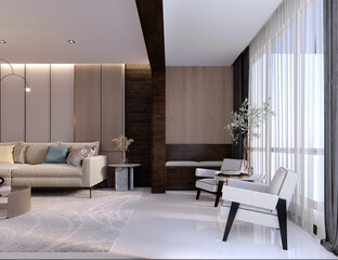 3d rendering,3d illustration, Interior Scene and  Mockup,modern style living room wall decoration.