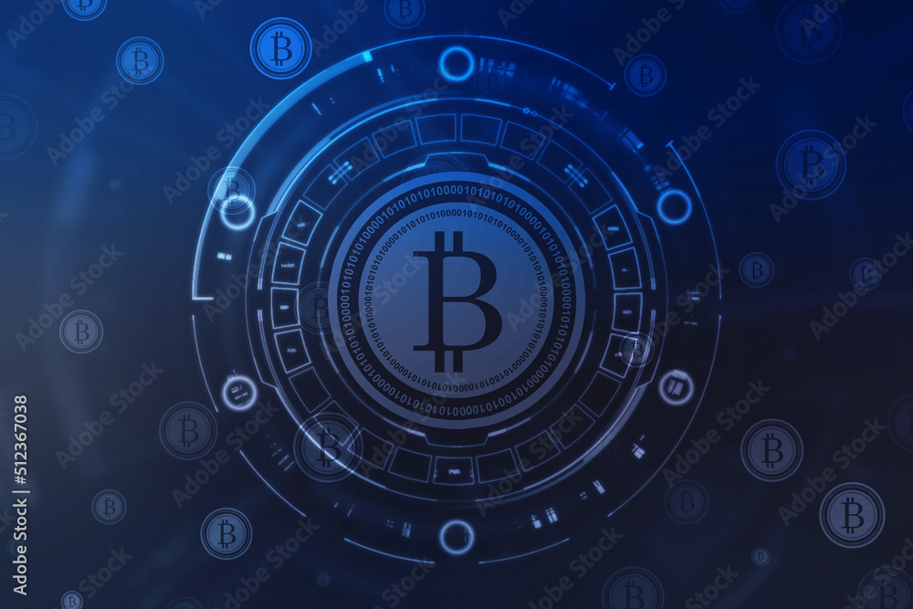 Poster global abstract bitcoin crypto currency blockchain technology world map background illustration