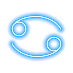 Blue neon zodiac sign Cancer on white. Predictions, astrology, horoscope.