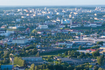 ariel panoramic view of city and skyscrapers