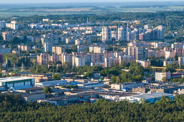 ariel panoramic view of city and skyscrapers