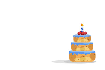 Vector illustration of a delicious cake with candles. a three-tiered cake for the holiday.  The illustration is isolated on a white background.