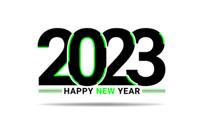 Happy new year 2023  modern logo text design, Happy New Year label, and happy holidays template card. Cover of business diary for 2023 with green color